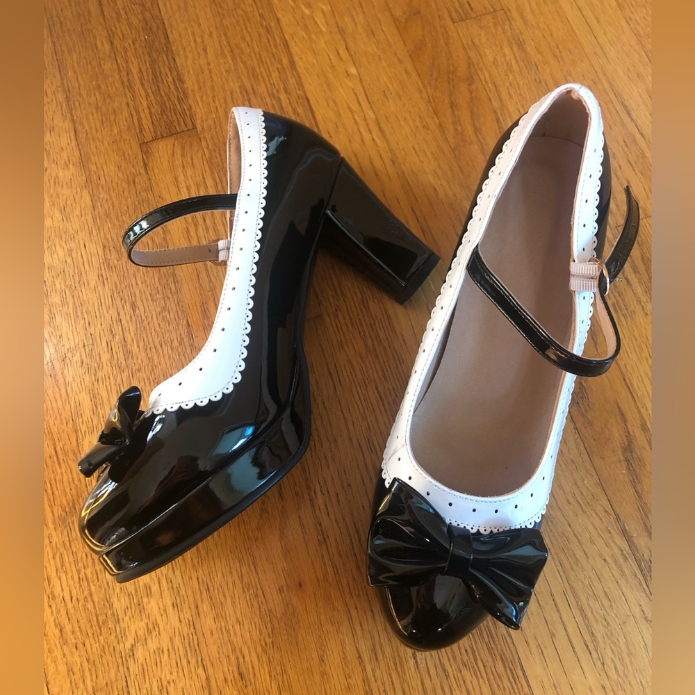 Classic Black and White Patent Leather Heels